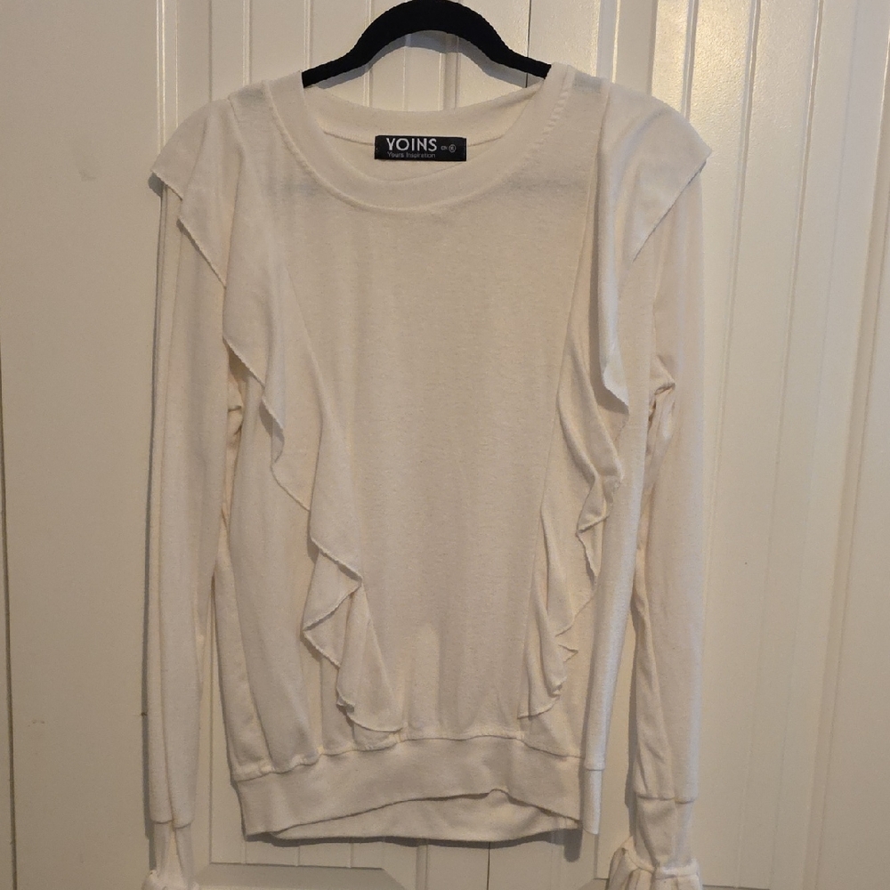 YOINS Cream Ruffle Sweatshirt